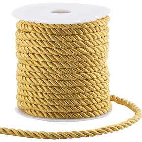 GORGECRAFT 22 Yards Cord Trim 5mm/0.2" Polyester Twist Silk Rope Twine Decorative Braided Cording Thread String Ribbon for Home Decor Curtain Tieback Upholstery Honor Cord Sewing Crafting Gold