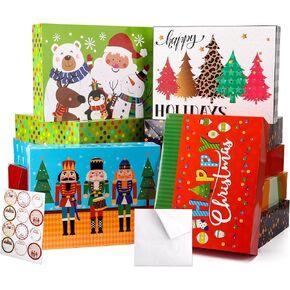 12Pcs Extra Large Christmas Gift Boxes Bulk with Lids,4inch Deep Christmas Robes Boxes with Tissuer Paper and Stickers,Decorative Xmas Holiday Present Wrapping Box for Big Clothing,Coats,Sweaters
