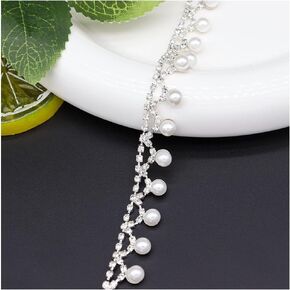 1 Yard Rhinestone Pearl Chain Trim, Inlaid Pearl Beaded for DIY Decoration and Bridal Embellishments,for Sewing Crafts Wedding Bridal Party Christmas