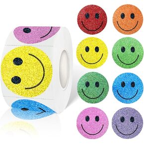 1 Inch Shiny Happy Face Stickers Circle Dots Labels Reward Stickers Teachers Stickers(500PCS,Multicolored)