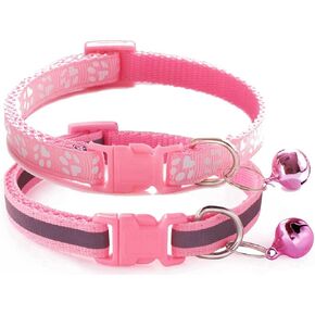 Cat Collar with Bell, 2-Pack Basic & Reflective XS Dog Cat Collar with Bells for XXS Xs Small Pet Dogs Boy Tiny Kitten Girls Animal,Neck 7-12 Inch (Pink, Neck 7-12")