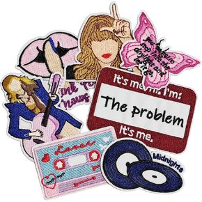 7 Pieces Pop Musician's Singer Tay-lor Embroidered Iron on Patches, 2 Ways Ironing or Sewing Patches, Funny Stylish Badges Repair Patch Decoration for Music Fans, Clothes, Hats, Jackets and Jeans