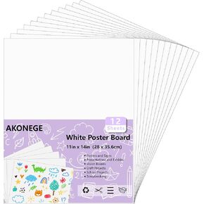 12PCS White Poster Board 11" x 14" Poster Board, Poster Paper, Blank Posterboard, Poster Board Bulk for DIY, Arts, Crafts, Drawing, Painting, Signs, School Projects, Office Supplies