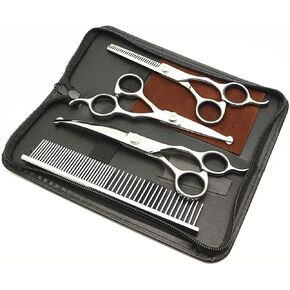 5 in1 Dog Grooming Scissors Kit,Professional Pet Grooming Scissors with Safety Round Tips,4CR Stainless Steel Sharp and Heavy-duty for Dogs Cats Pets