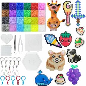 Fuse Beads Kit - 13000 Pcs Iron Beads Set, 24 Colors 2.6mm Beads, Art Crafts Set for Kids Ages 9+, Girls Boys Age 9 10 11 12 13 14 Years Old Easter Christmas Birthday Present.