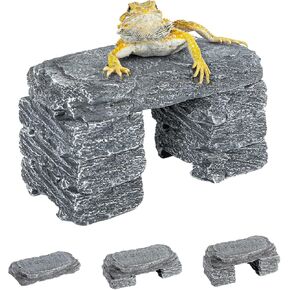 REPTIZOO Reptile Resin Slate Stones Hide Cave, Multi-Functional 7PCS Stackable Slate Stones Terrarium Decor Reptile Basking Rock Platform for Breaded Dragon, Turtles, Lizards