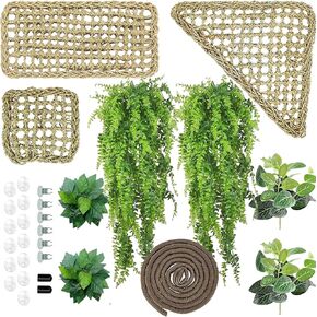 Woyrise 10Pcs Bearded Dragon Tank Accessories, Reptile Hammock Terrarium Plants Jungle Climbing Vines Habitat Decoration for Snakes Bearded Dragon Chameleon Gecko Lizard