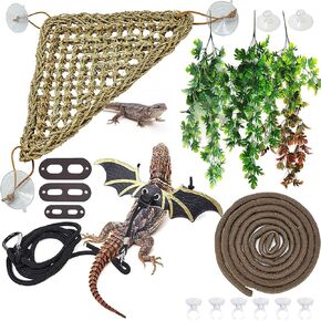 Hamiledyi Bearded Dragon Tank Accessories Lizard Hammock Adjustable Leash Bat Wings Reptile Plants Hanging Fake Vines Tank Habitat Decor for Climbing Chameleon Lizards Gecko Snakes