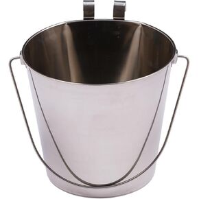 Heavy Duty Stainless Steel 1 Quart Bucket - Dual Hooks Hanging Water Buckets for Dogs, Cats, Kennels, Cages, Critter Crates and Multi Purpose Pet - Flat Sided Durable Dog Food Pails
