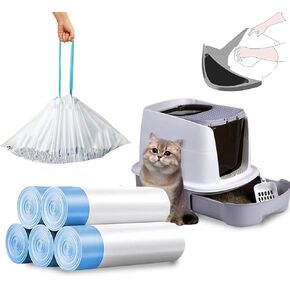 Drawstring Cat Litter Box Liners 100 count, 19.5 Inches by 22 Inches, Compatible with Litter Robot 4 and 3 Extra Thick Waste Bags 9-11 Gallon Capacity