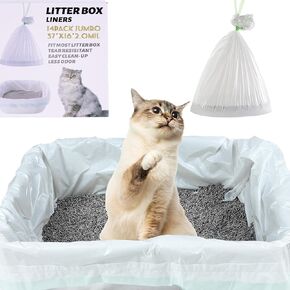 Suhaco Sifting Cat Litter Box Liners, Litter Pan Disposable Bags 2 Mil Thickened Cat Litter Liners with Drawstring Weekly 14 Large Pack Litter Bags for Easy Cleaning (L (Pack of 14))