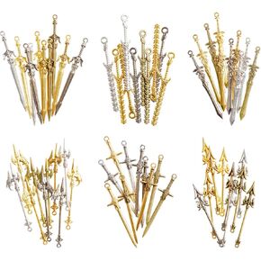 Wowagoga 60 Pieces Swords Charms for Jewelry Making Swords Bookmark Mini Swords Pendants Antique Swords Keychain for DIY Necklace Bracelace (Bronze, Sliver, Gold)