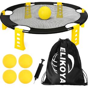 Outdoor Beach Ball Game Includes 4 Balls, Net and Carrying Bag - Roundnet Yard Games Set for Adults, Kids, and Family - Perfect for Beach, Yard, Lawn, Backyard, and Park