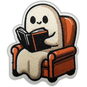 Ghost Reading a Book Embroidered Iron On Patch for Clothing, Jackets, Jeans, Hats, Backpacks, Vests - DIY Funny Meme Applique Sewing Badges