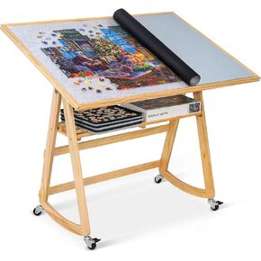 Lavievert 1500 Piece Tilting Puzzle Table with Legs & Cover, Adjustable Jigsaw Puzzle Board Easel with Storage, Portable Space-Saving Wooden Table with Non-Slip Tabletop & 4 Wheels for Adults