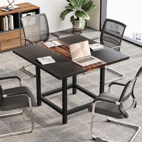 LITTLE TREE 39-Ince Square Small Conference Table for 4 People,Wood Computer Desk for Home Office, Small Space