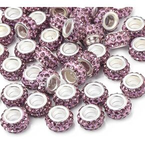50 PCS Large Hole Beads Rhinestone European Beads Crystal Charm Beads Spacer Rhinestone Beads for Pens Making Bulk Beadable Pens Jewelry Making Supplies DIY Crafts Bracelet(Mix,12mm)