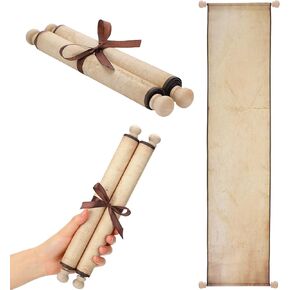 1 Pack Blank Paper Scrolls 9 x 36 Inches Blank Scroll Paper with Wood Rods for Writing, Drawing, Calligraphy, Wedding Vows, Invitation, Renaissance Festivals