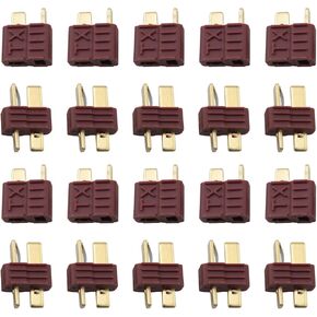 RLECS 10 Pairs Non-Slip Gold-Plated T Plug Connectors Deans Style Updated Version for RC LiPo Battery Helicopter 10 Male and 10 Female Terminals