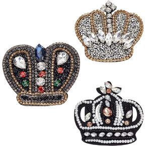 3pcs Crown Rhinestone Clothes Patches Crystal Beaded Patches Sew on DIY Crown Shape Applique Patches for Clothing Embellishment Repair Dress Jeans Jacket Shoes Bag Garment
