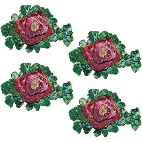 4 Pcs Red Rose Sequined Applique Patch Red Flower Sequin Patch with Leaf Embroidered Applique Sew On Patches DIY Badge Paste Sewing Applique for Clothing Jackets Hats Backpacks