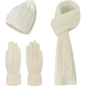 Women 4 in 1 Winter Warm Outdoor Set, with Knitted Beanie Hat Scarf Cold Weather Touchscreen Gloves W-M-M6 in Kuwait