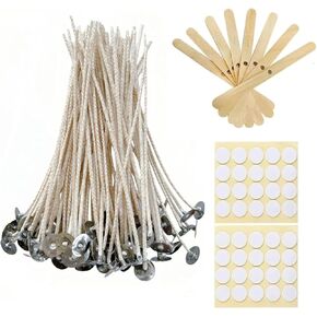 200 pcs 6" ECO Candle Wicks for Candle Making Coated with Natural Soy Wax, Low Smoke Cotton Threads Woven with Paper with 20 pcs Candles Wicks Stickers & Wicks Centering Device