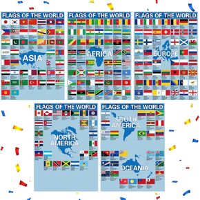 Outus 5 Pieces Flags of The World Posters World Flags Classroom Poster Country International Learning Educational Display Supplies for Office School Classroom Wall Decoration