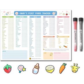 UNCLE WU First Foods Tracker Fridge Magnet – Dry Erase Daily Food Log and Activity Poster -Baby Food Chart/Checklist 10 x 14 inch