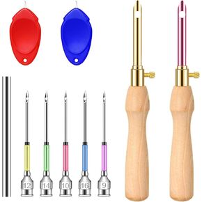 10 PCS Adjustable Punch Needle Tool, 7 Size Punch Needle Kit with Wooden Handles, Easy Stitch Embroidery Needle Set Kit for Adult Beginners DIY Craft