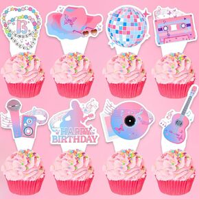 24pcs Happy Birthday Era Party Decorations Cupcake Toppers, Popular Singer Star Birthday Party Cake Decorations for Fans Celebration Party, Music Themed Party Supplies for Girls Night