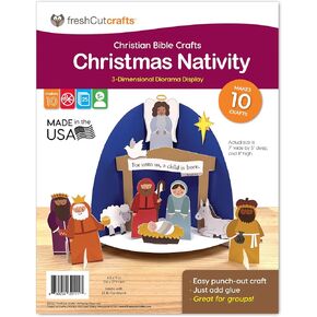 FreshCut Crafts Children’s 3-D Punch-Out Christmas Nativity Bible Craft Kit – Makes 10 Tabletop Display Creations for Sunday School, Homeschool & Church Activities – US-Made Quality Card Stock