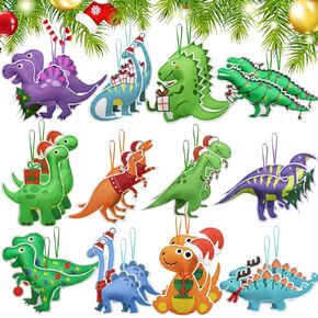 Dino Ornaments for Christmas Tree 6'' Felt Dinosaur Hanging Ornament Cute Christmas Tree Decor Dinosaur Ornament for Holiday Dinosaur Themed Birthday Party Xmas Favors(24 Pcs)