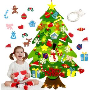 Felt Christmas Tree 3.2ft DIY Wall Hanging Xmas Tree with 32 pcs Ornaments and 50 LEDs String Lights Christmas Decoration for Children2