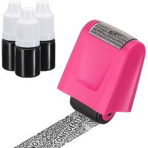 PATIKIL Identity Theft Protection Roller Stamp, 0.7" Confidential Roller Stamp Privacy ID Police Stamp Roller for Security ID Address with 3Pcs Refills, Pink