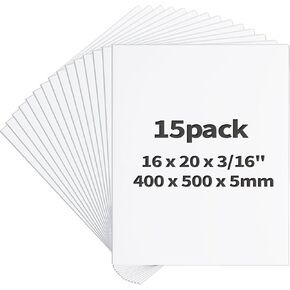 Foam Board 16 x 20 x 3/16", 15 Pack White Poster Board Lightweight Signboard Foamboard for Crafts, Framing, Art, Display, Presentation