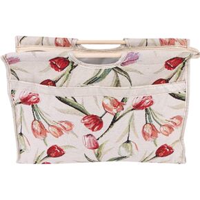 Exquisite Wood Handle Fabric, Knitting Basket Knitting Bag Storage Bag for Knitting Needles Sewing Tools (Rose Jacquard)