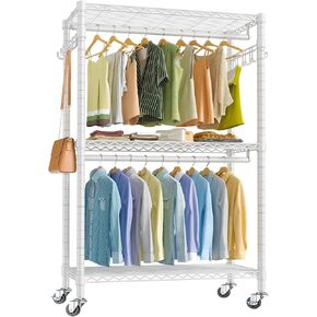 VIPEK V12 Mini Rolling Clothes Rack Heavy Duty Clothing Rack for Hanging Clothes Adjustable Metal Wire Shelving Portable Closet with Wheels Side Hooks, Freestanding Closet Wardrobe, Black