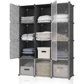 MAGINELS 25 Cube Storage Organizer,Portable Plastic Storage Cabinet,Closet.Stackable Cubby Shelf for Clothes,Toy,Bag. Suitable for Bedroom,Studyroom,Closet Organization,Black(14×14 inch)