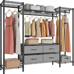 VIPEK V20 Wire Garment Rack Heavy Duty Clothes Rack, Metal Clothing Rack with 6 Shelves, 3 Hang Rods & 4 Fabric Drawers, Compact Freestanding Closet Wardrobe, 56.7" L x 14.6" W x 70.9" H, White