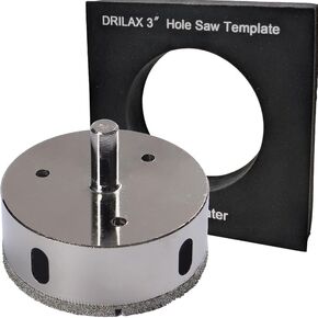 Drilax 3 inch Diamond Hole Saw Tile Hole Cutter Drill Bit Ceramic, Porcelain, Tiles, Glass, Marble, Granite, Quartz, Drain Installation 3 inch Tile Hole Saw