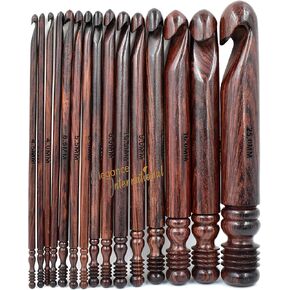 Wooden Crochet Hooks Set of 15-3.5mm to 25mm - Rosewood Crochet Hooks for Arthritic Hands- Crochet Hooks Ergonomic Soft Grip Handle - for Crocheting Yarn & Knitting - Christmas Gifts