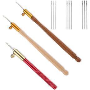 3 Pcs Tambour Hooks Kit Embroidery Crochet Hook Wood Handle Tambour Embroidery Kit French Drum Hooks with 9 Needles Tambour Hook Latch Beaded Needle for Embroidery Sequin Beading Knitting DIY Sewing