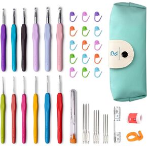 RealPlus 108PCS Crochet Kit for Beginners, 14 Sizes Crochet Hooks, Crochet Hook Set with Ergonomic Soft Handle, Gift for Women, Crochet Tool with Storage Bag
