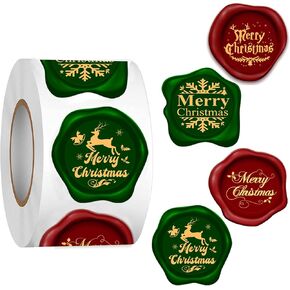 500pcs Christmas Stickers - 1.5 Inch Stamp Shape Merry Christmas Stickers for Xmas Decoration, Holiday Greeting Cards, Envelope Seals