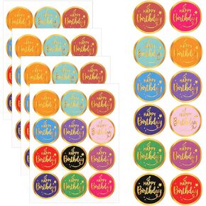 Happy Birthday Stickers Self Adhesive Gold Foil Stamping Birthday Stickers Seals Labels Circle Gift Stickers 240Pcs Birthday Party Favor Present Sticker for Birthday Invitation Party Gift Bag Wrapping