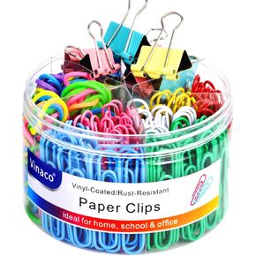 Vinaco Paper Clips Colorful, 400PCS Medium and Jumbo（1.3 inch & 2 inch） Paper Clips, Durable and Rustproof, Coated Large Paper Clips Great for Office School Document Organizing (Multicolored)