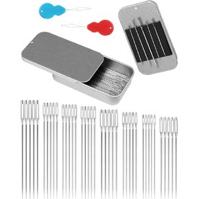 40 PCS Large Eye Sewing Needles, FIVEIZERO 7 Sizes Sewing Sharp Needles, Leather Needle Embroidery Thread Needle, Stainless Steel Yarn Knitting Needles with Threaders for Handsewing Art Crafts