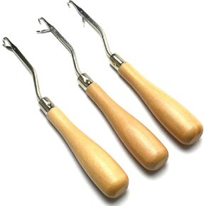 Jozlynn 3 Pieces Wooden Bent Latch Hook Crochet Needle Knitting Tool for Rug Making and Art Crafts (3)