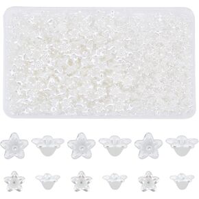 SUPERFINDINGS 600Pcs 2 Sizes Plastic Flower Bead Caps 5-Petal Flower Bead End Caps Creamy White Blossom Beads Charm Caps for Bracelet Necklace Earrings Jewelry Making Supplies, Hole: 1.2mm